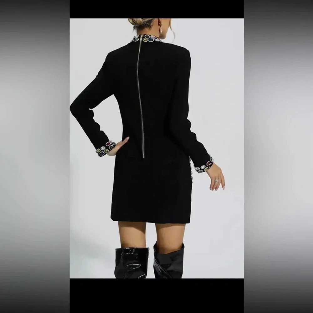 Solid Patchwork Diamonds Temperament Dress For Wo… - image 4